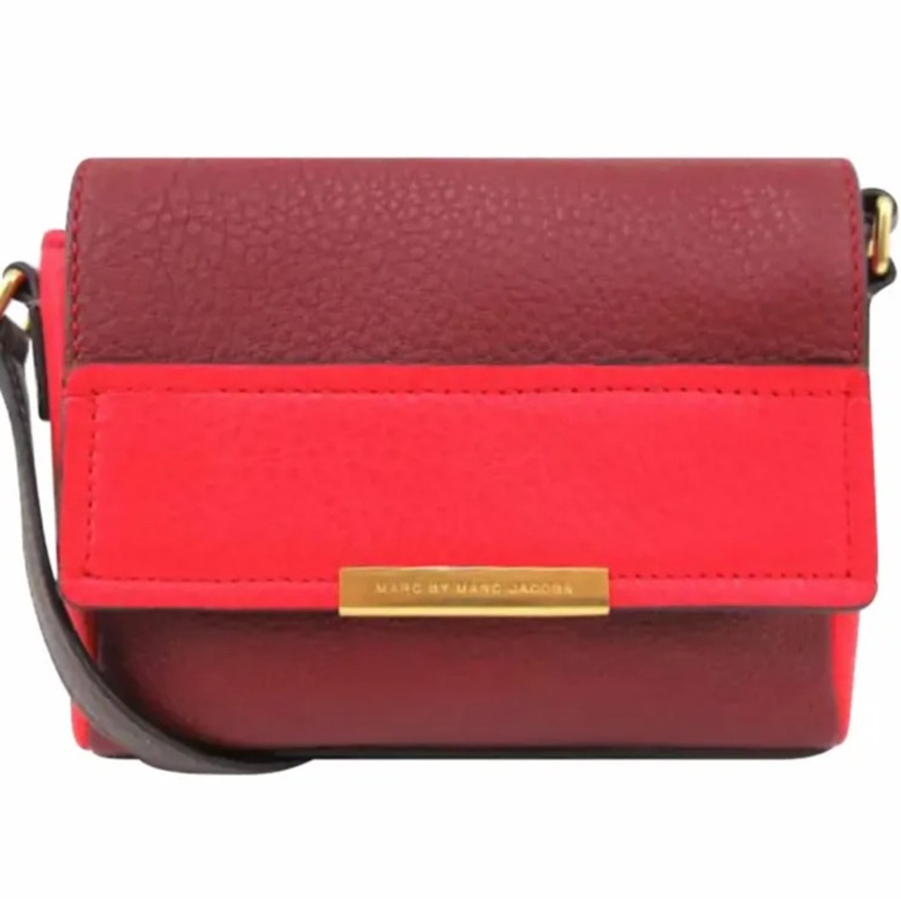 Marc Jacobs Hail To The Queen Katie Cabernet Crossbody Red Gold Leather Bag